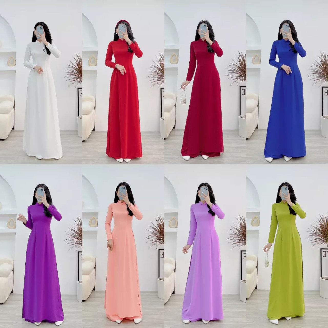 áo dài truyền thống nữ lụa mỹ trơn