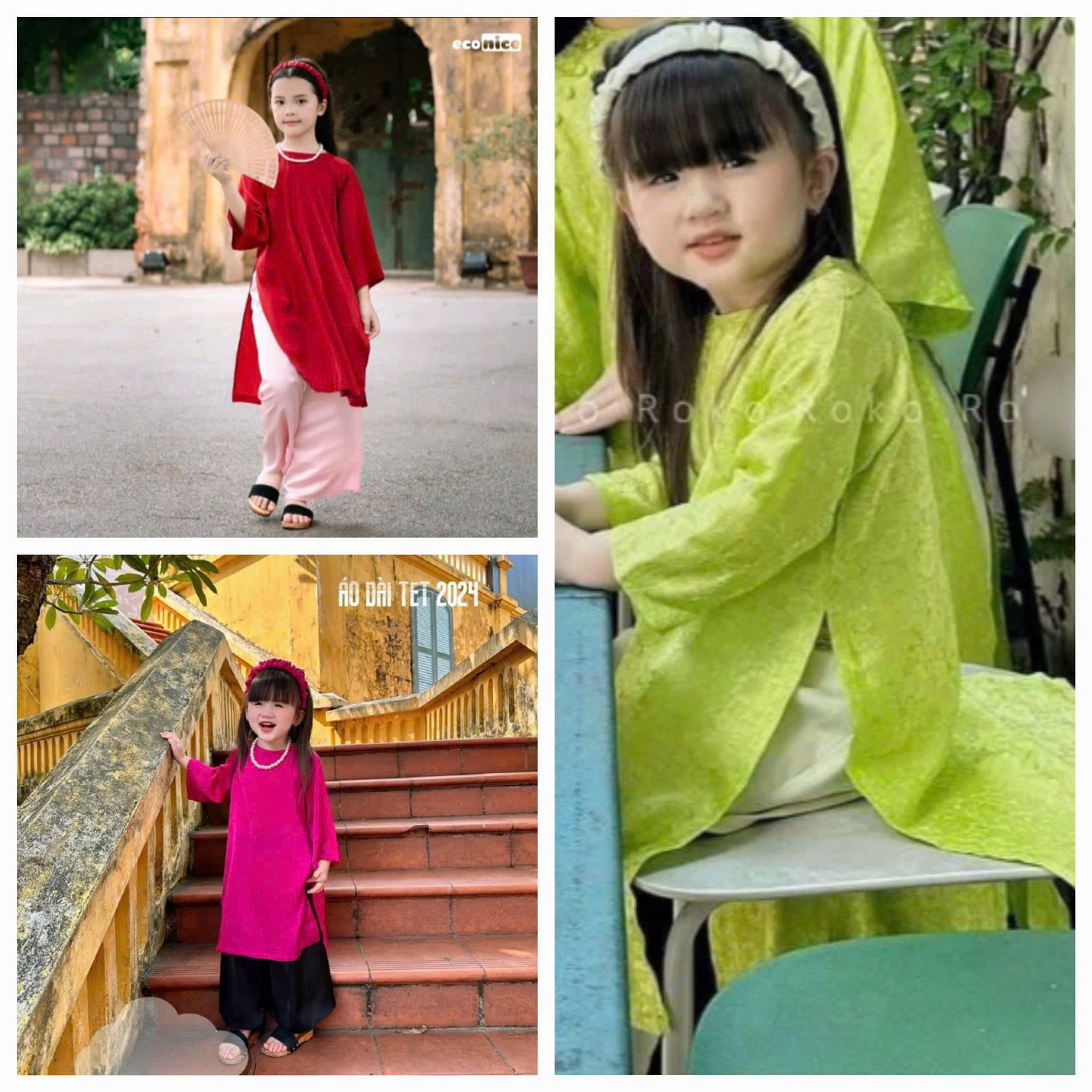 BỘ ÁO DÀI GẤM SUÔNG BÉ GÁI