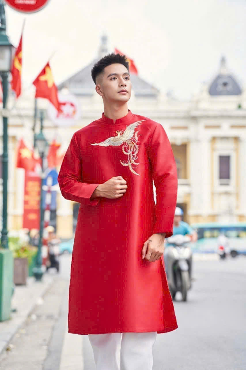 Áo dài nam Phượng hoàng đỏ