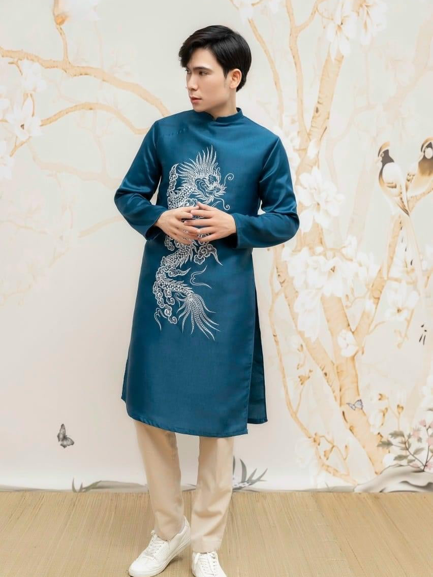 ÁO DÀI CÁCH TÂN NAM THÊU RỒNG