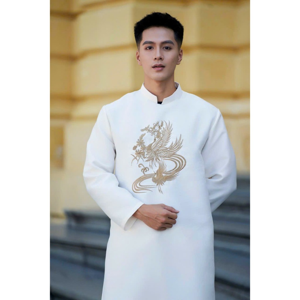 ÁO DÀI NAM MẪU PHƯỢNG TRẮNG TUYẾT MƯA