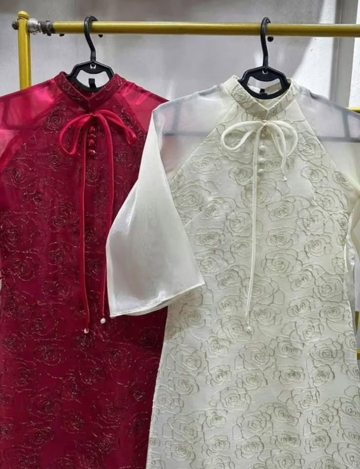 Áo dài nữ cách tân mẫu mới Hoa hồng kim sa