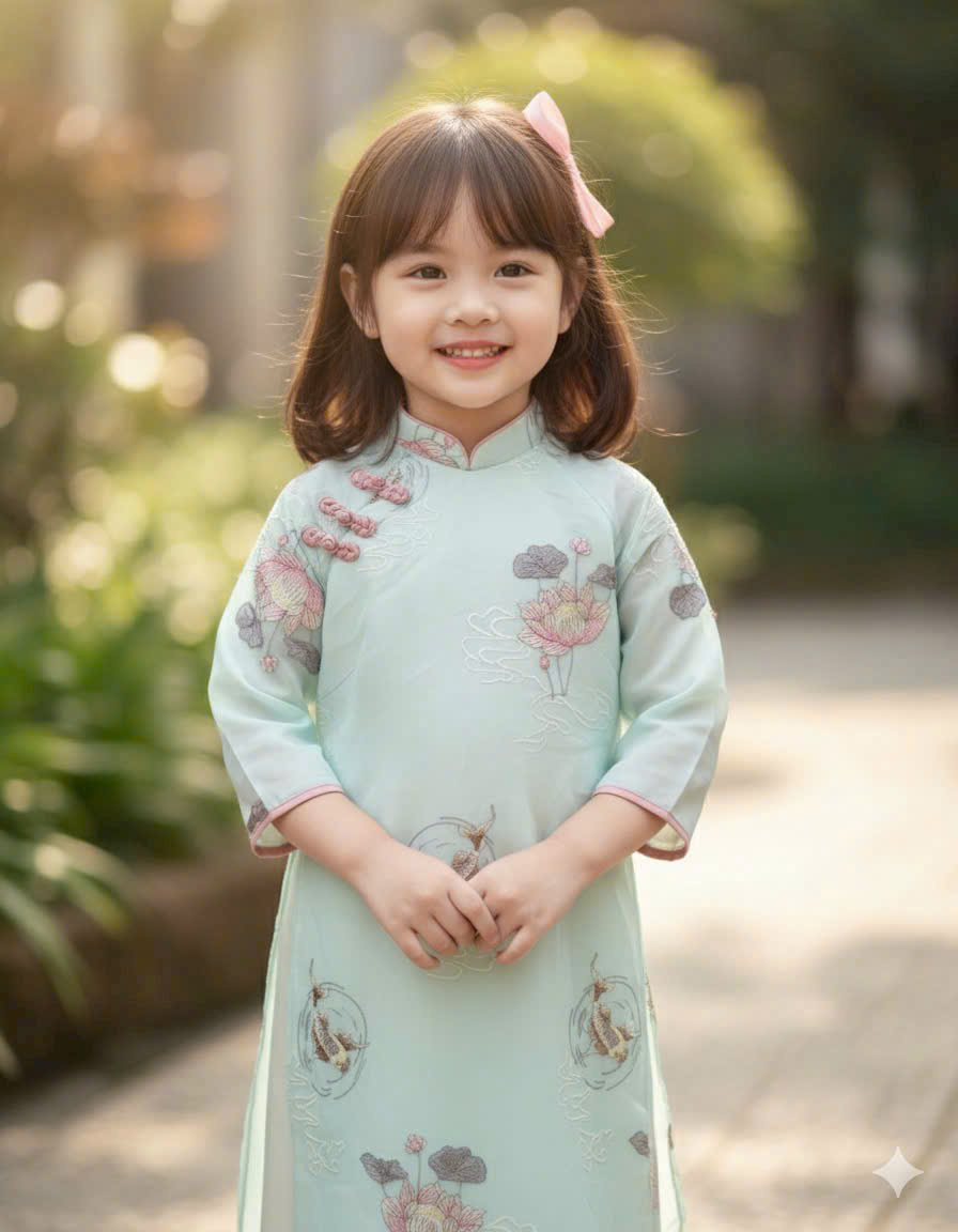 Áo dài bé gái hoa hồng