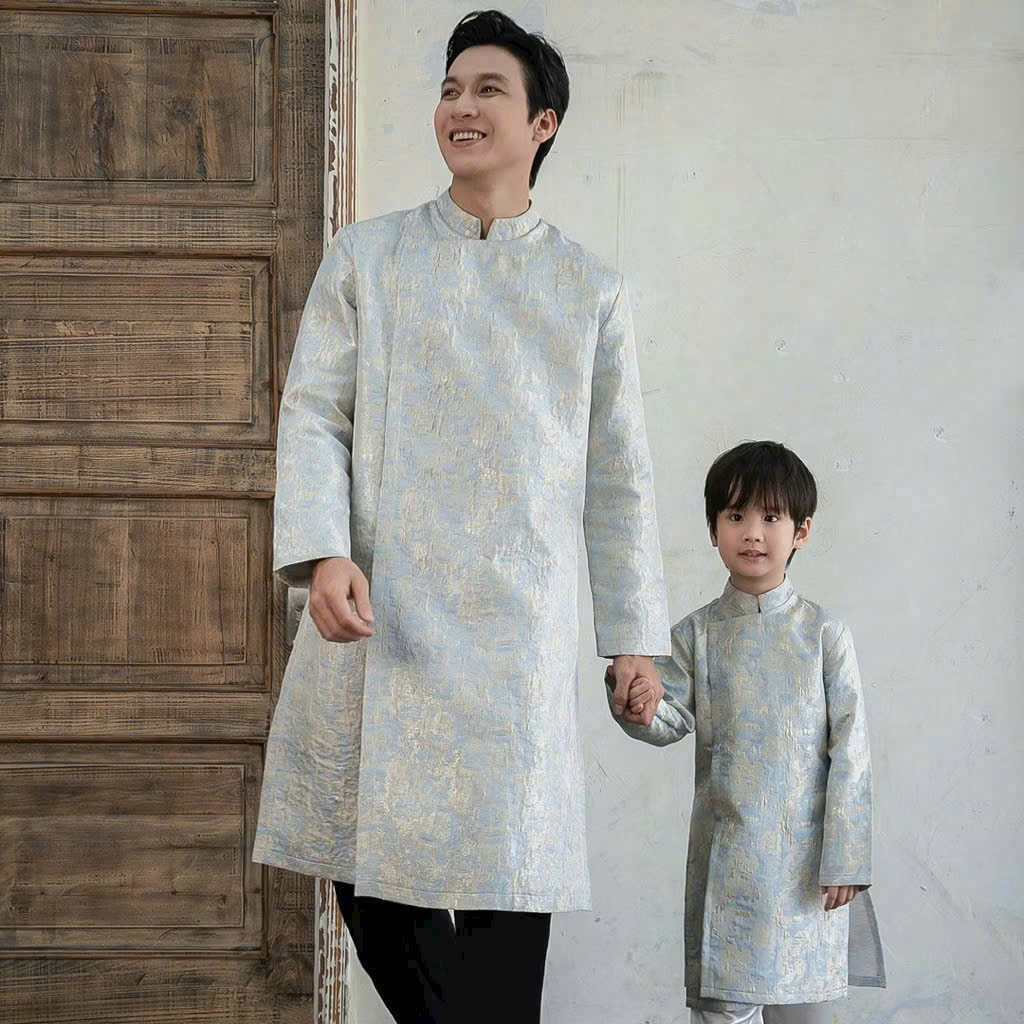Áo dài đôi bố và bé trai