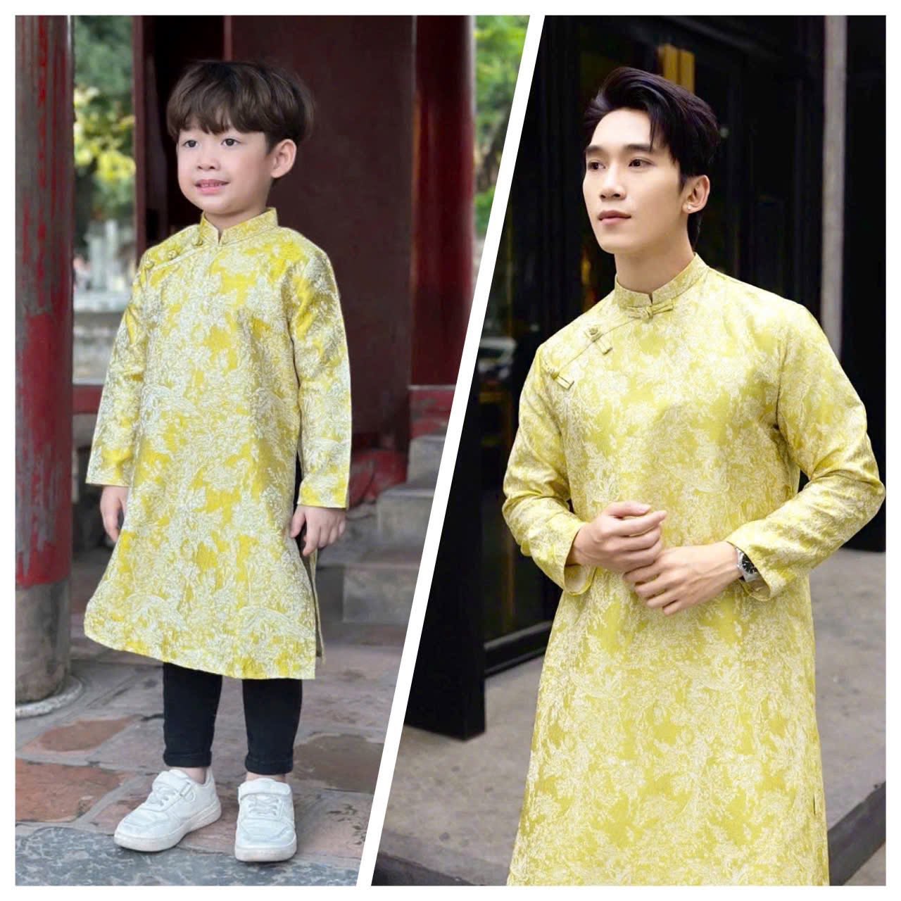 Áo dài bố và bé trai gấm