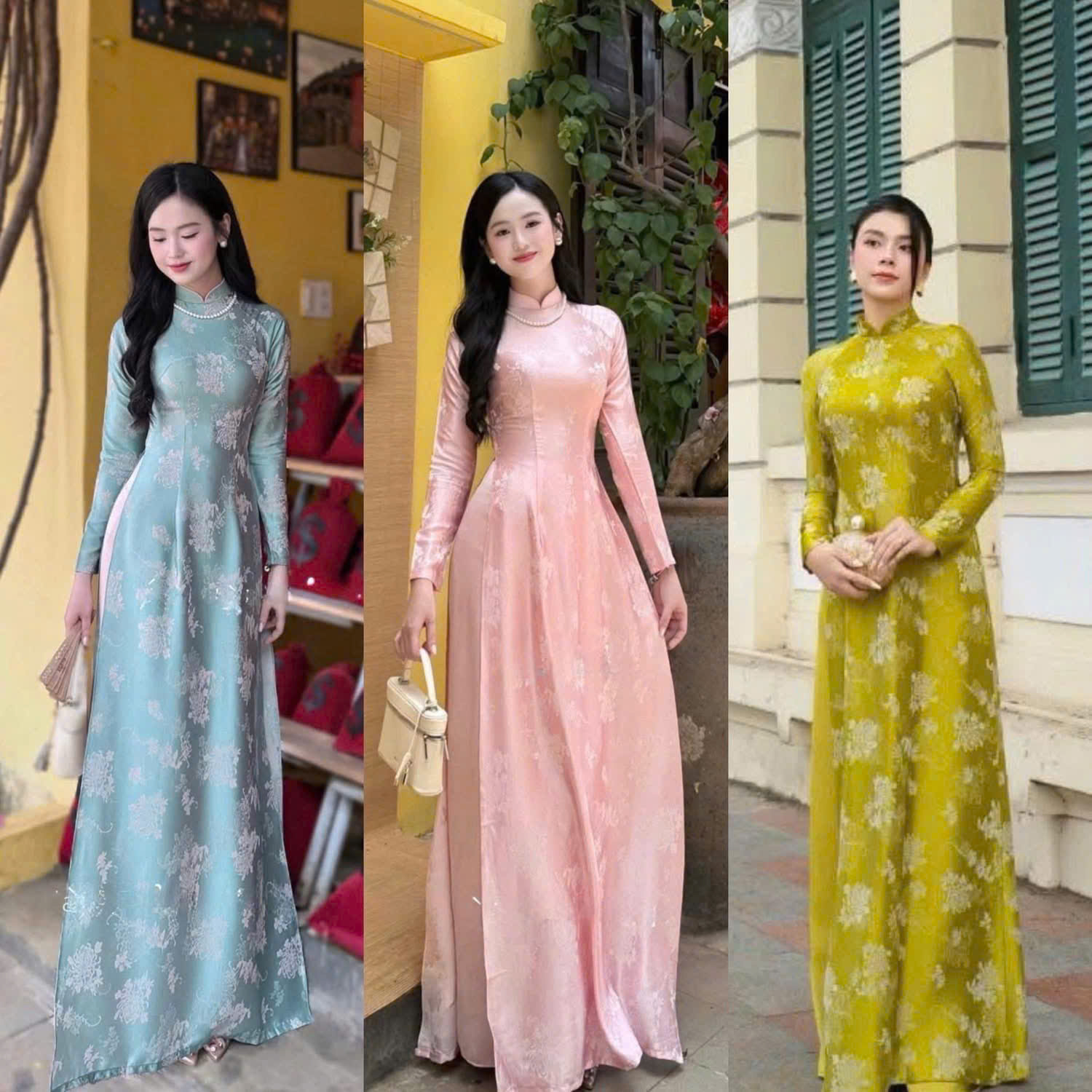 Áo dài nữ truyền thống vải gấm